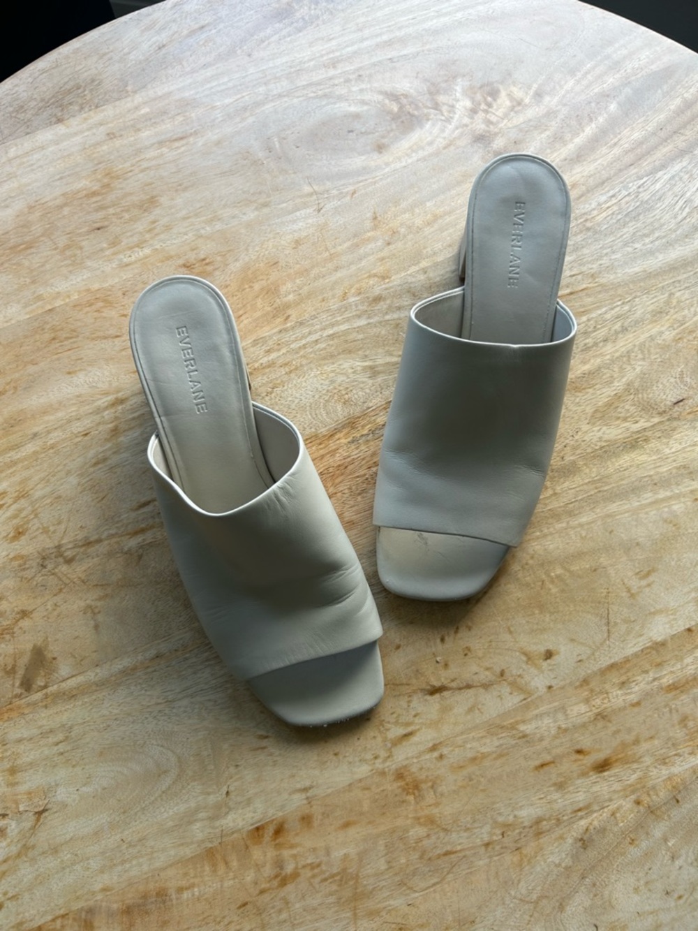 Everlane Cream Leather Open-Toe Slide Mules
